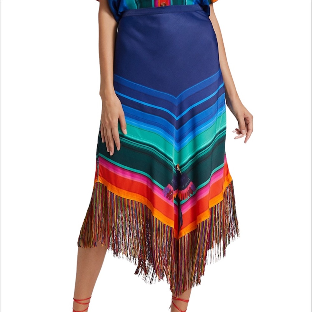 NWT FARM Rio Rainbow Macaw Fringe Skirt Size S